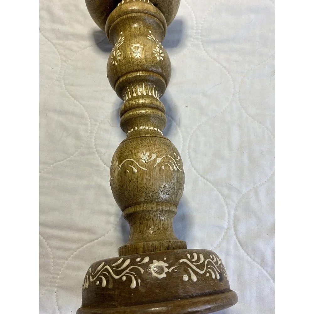 Wooden Hand painted Chunky Candle Holder, Column, 12” Tall